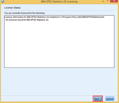 Image showing License Status and Next Button to move forward