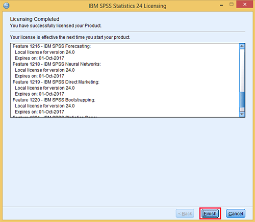 Image showing taht license is complete and click finish button